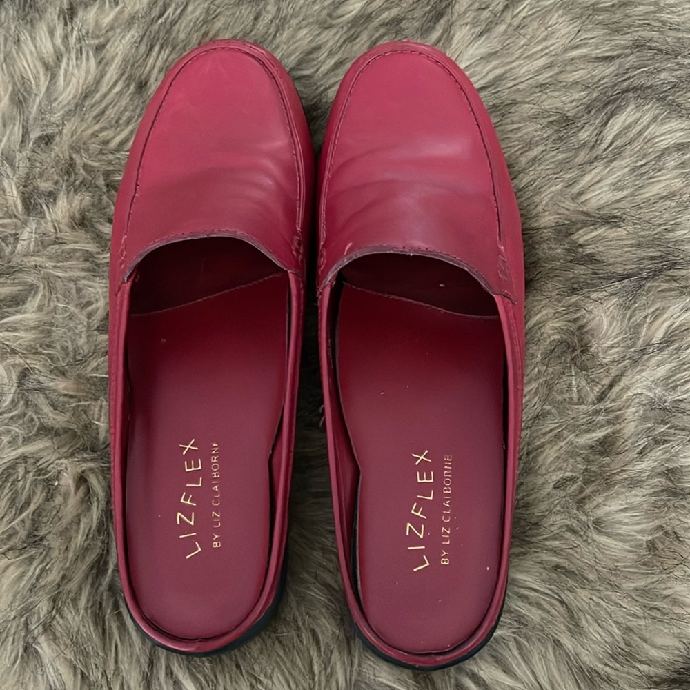 LizFlex open back red leather shoes women size 9